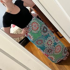 Short sleeve maxi dress with pockets - mint and pink accents